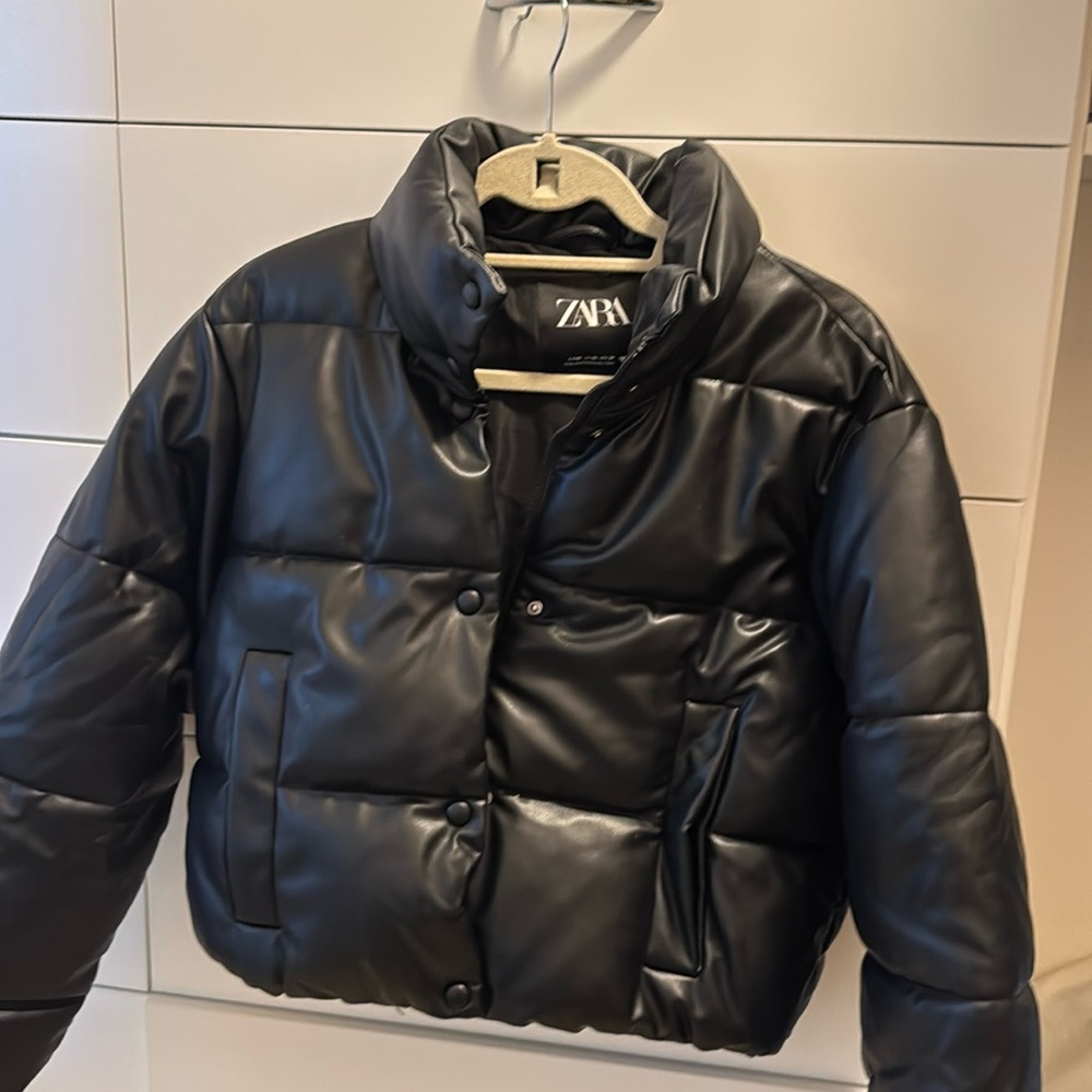 Zara Leather Puffer Jacket